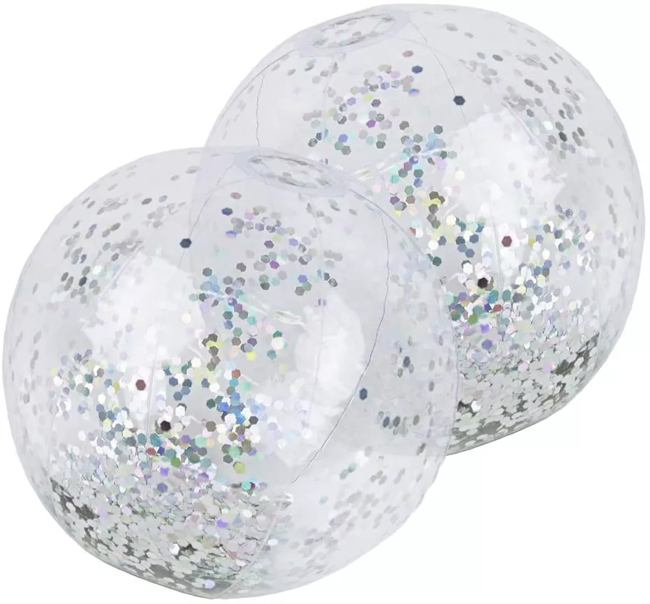 16" Silver Glitter Beach Ball (2pack) by Poolmaster - Teddy Bear Pools and Spas