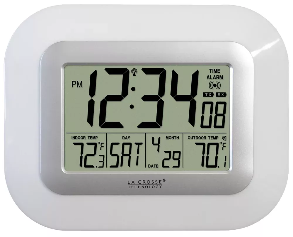 Atomic Digital Wall Clock with Indoor/Outdoor Temperature