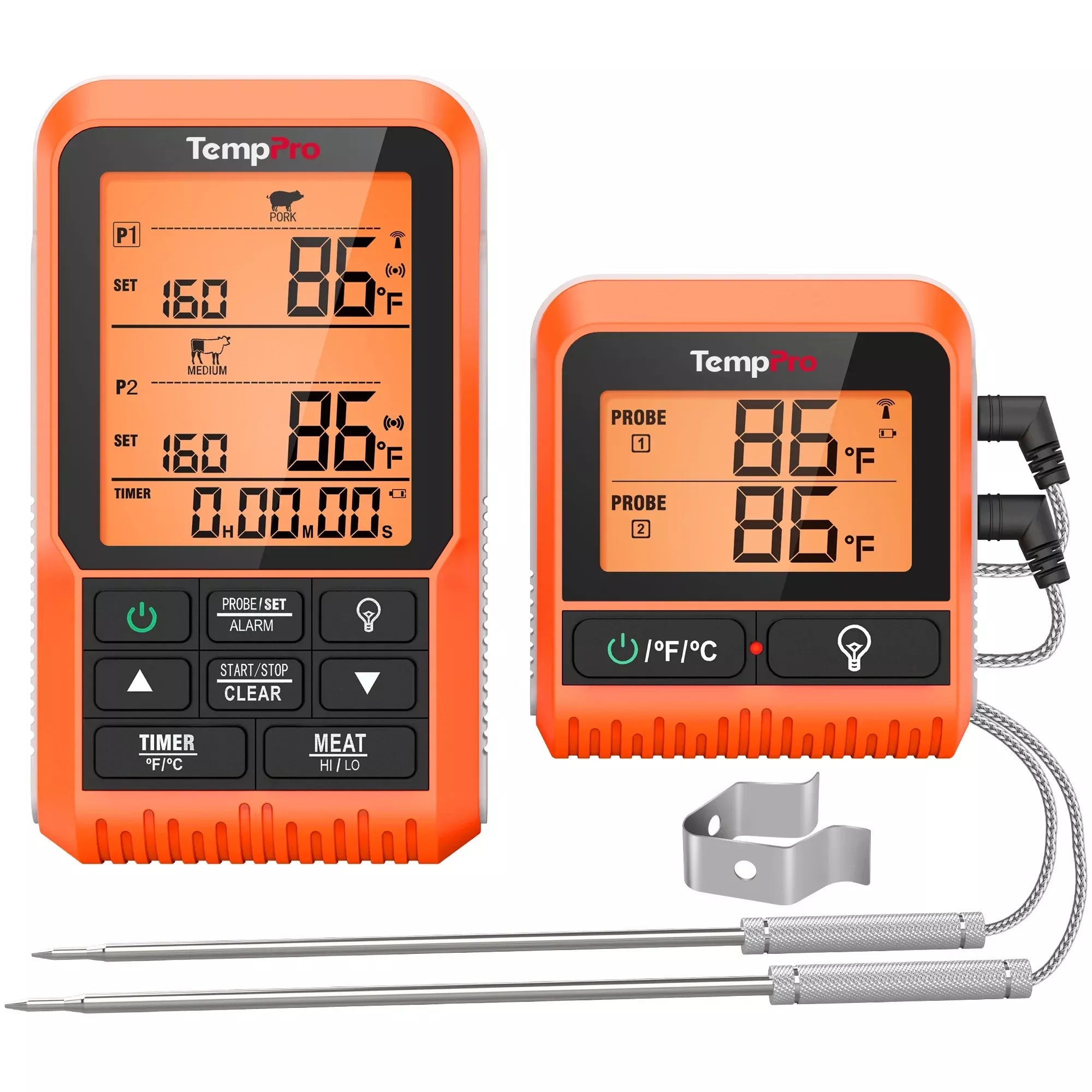TempPro TP826 Wireless Meat Thermometer - 2 Probes, 500ft Range