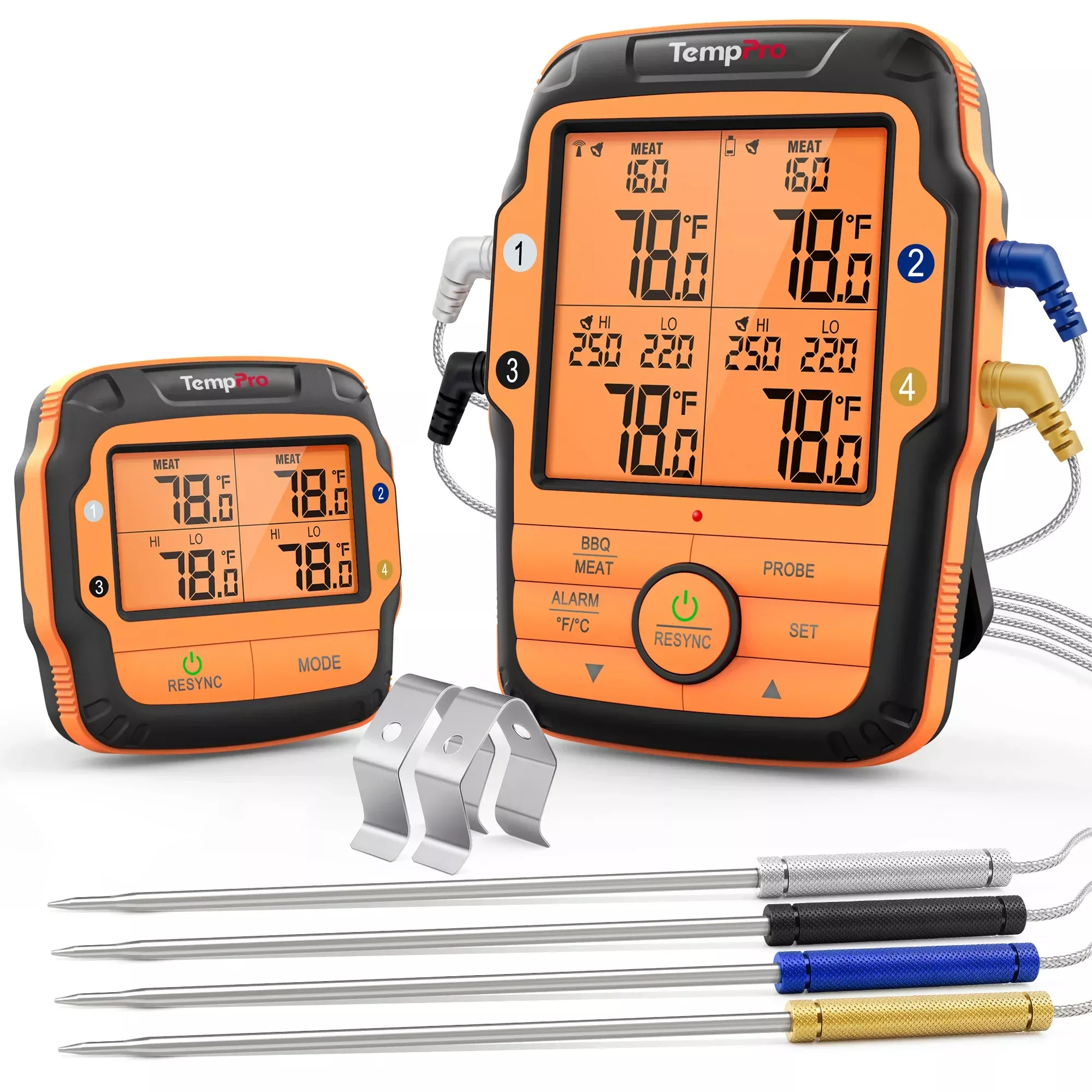 TempPro TP827B Wireless Meat Thermometer - 4 Probes, 1000ft Range