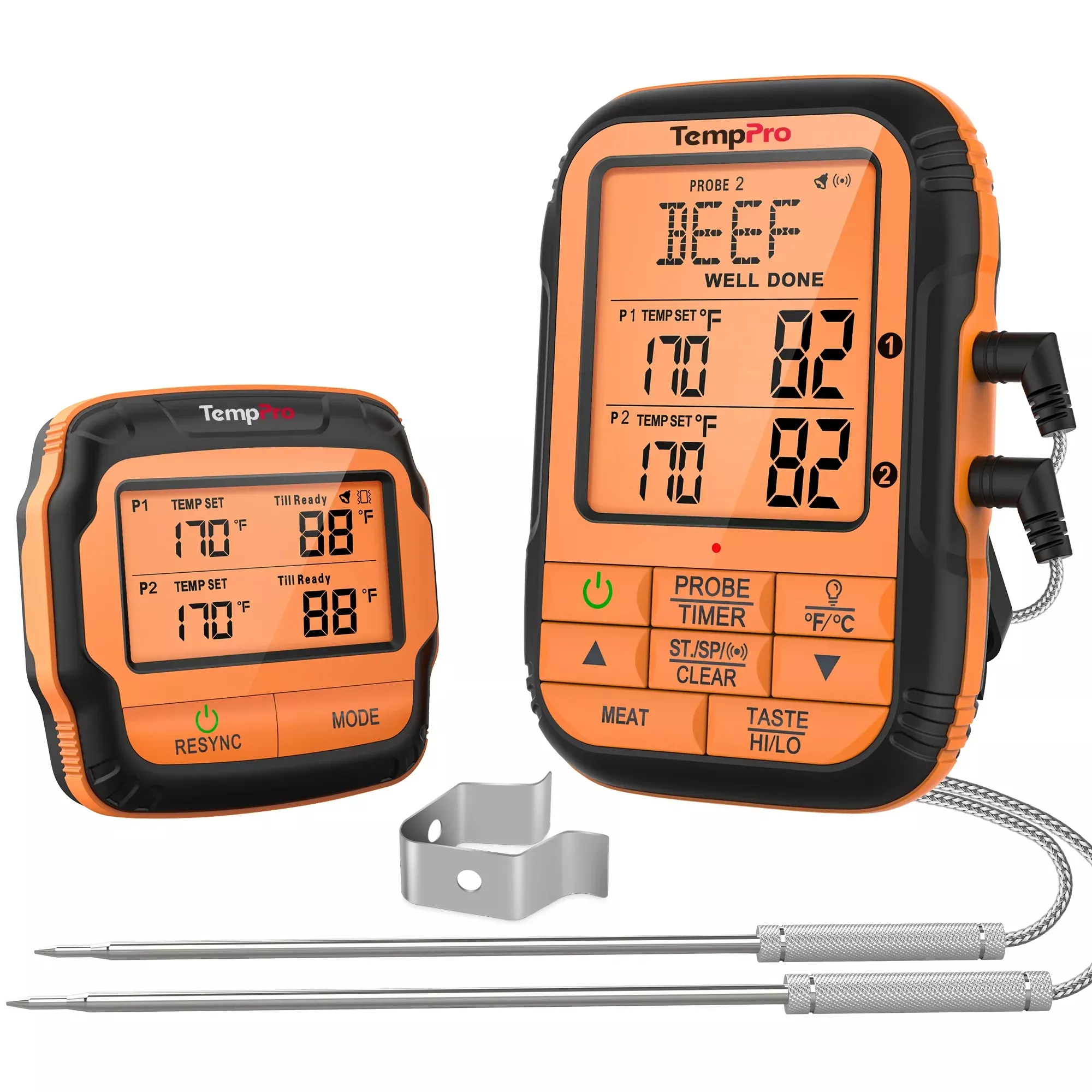 TempPro TP828B Wireless Meat Thermometer - 2 Probes, 500ft Range