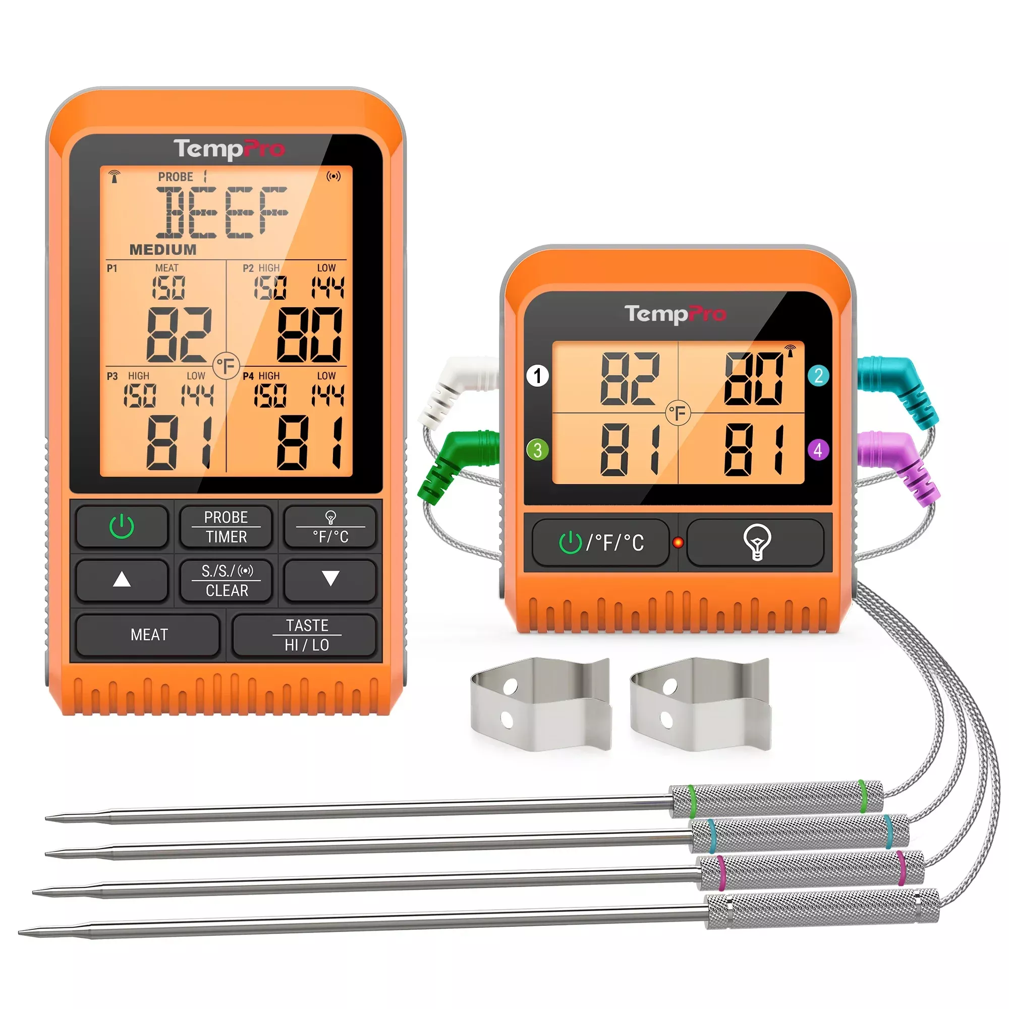 TempPro TP829B Wireless Meat Thermometer - 4 Probes, 1000ft Range