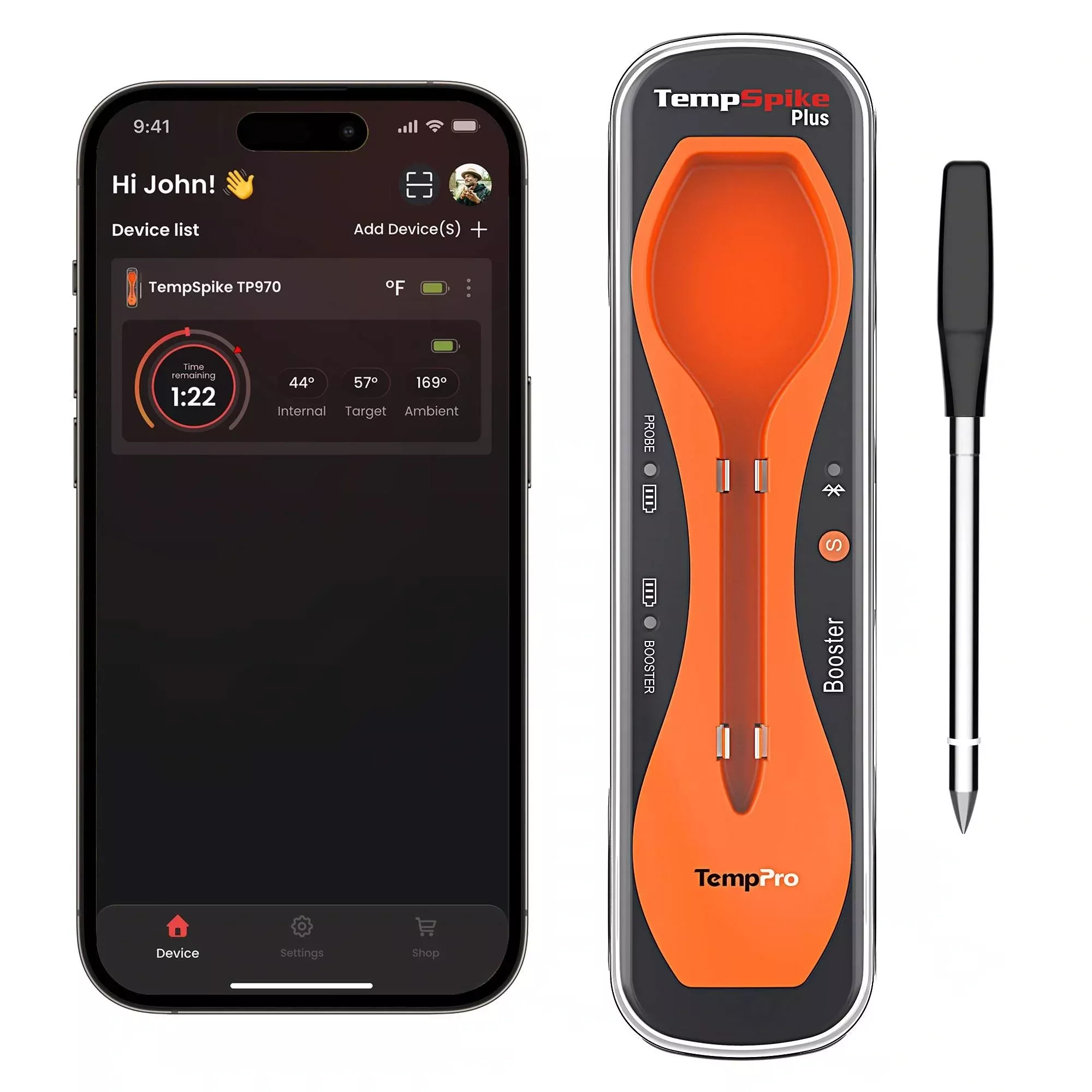 TempSpike Plus TP970 Wireless Meat Thermometer, 600ft Bluetooth Leave-In Probe