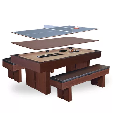 "The Westwood"7' Multi-Game Table with Benches in Espresso